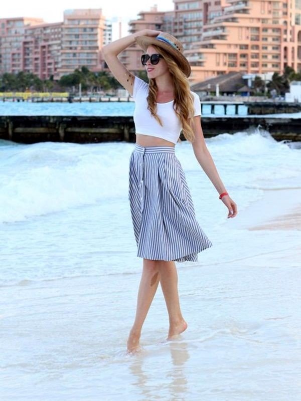 White Long Striped Skirt